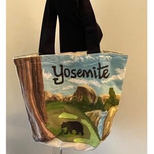 Yosemite National Park Hand Painted Canvas Tote Bag Bear Waterfall Souvenir